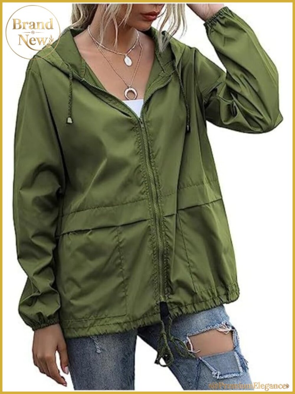 Women's Hooded Waterproof Windbreaker Rain Jacket Lightweight Packable